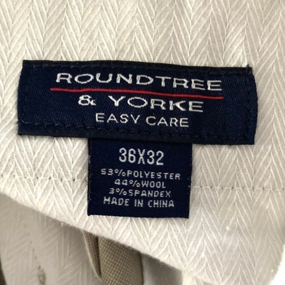 Roundtree & Yorke Easy Care Khaki Pleated Wool Blend Dress Pants 36x32 Tan - Picture 5 of 6